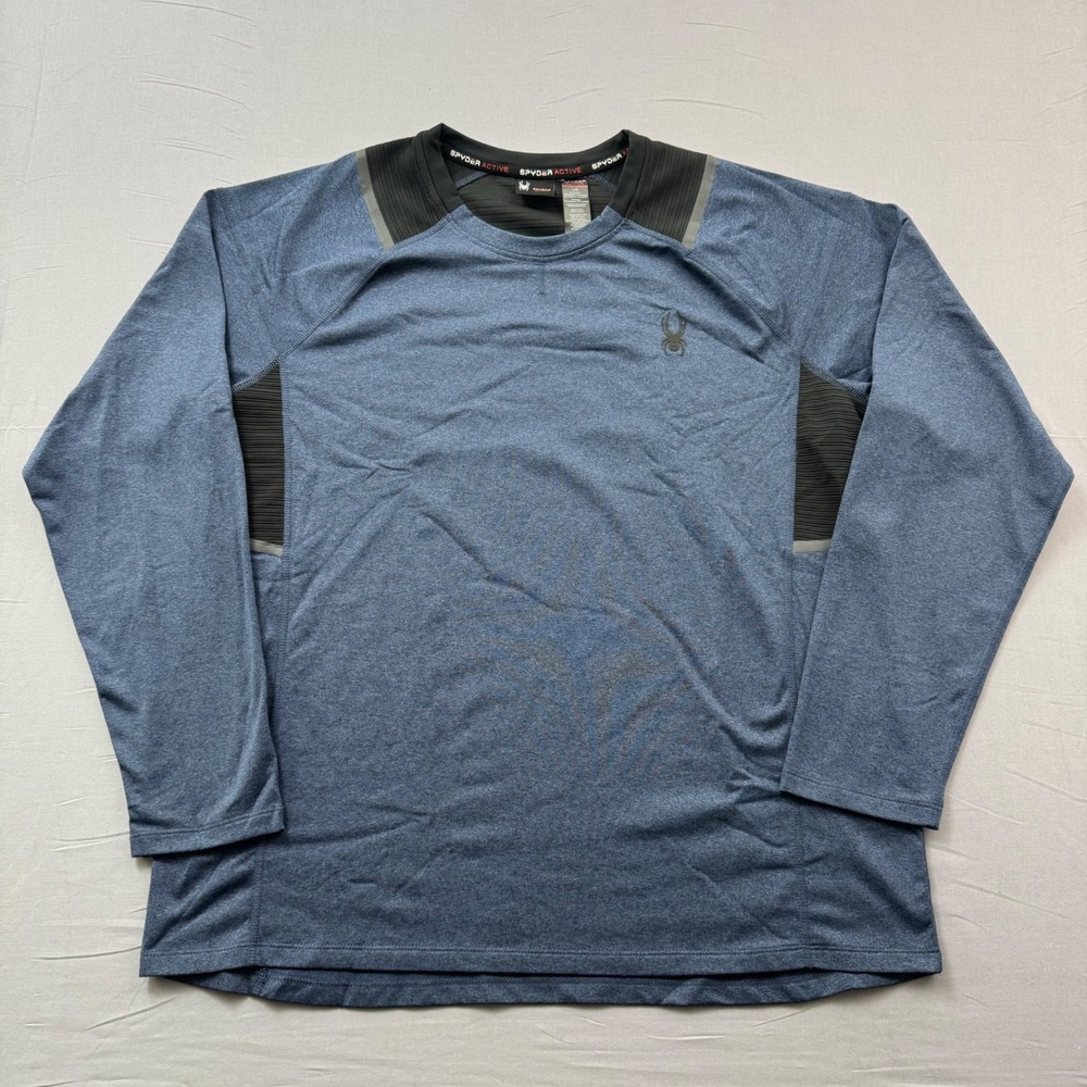 Spyder Active Mens Large Blue Long Sleeve Performance Shirt Athletic Workout Tee